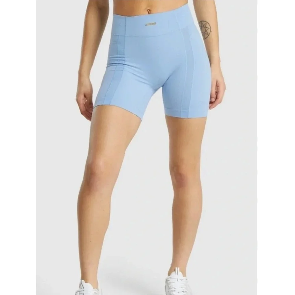 Gymshark Scrunched Biker‎ Shorts Sz S Ladies Whitney Summers Blue Workout Gym